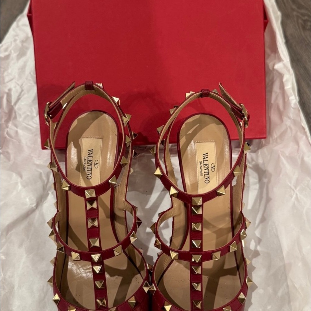 Valentino Red and Gold Studded Heels